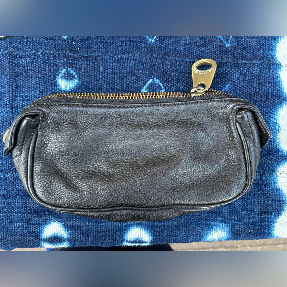 Black Leather Clutch with Gold Zipper